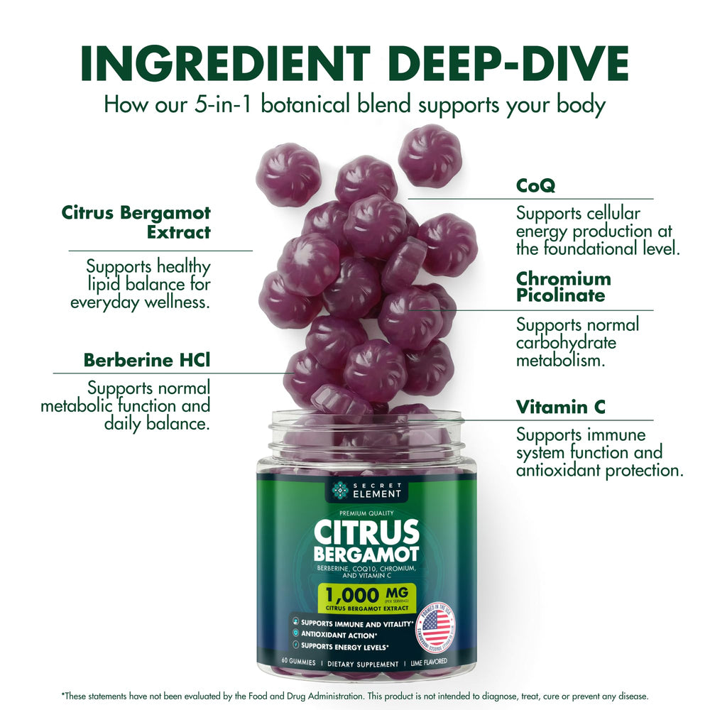 Secret Element Citrus Bergamot Gummies closeup texture highlights lime flavor.