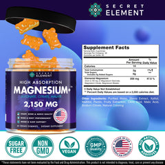 Secret Element magnesium gummies orange-non-gmo-gluten-free badge highlights purity