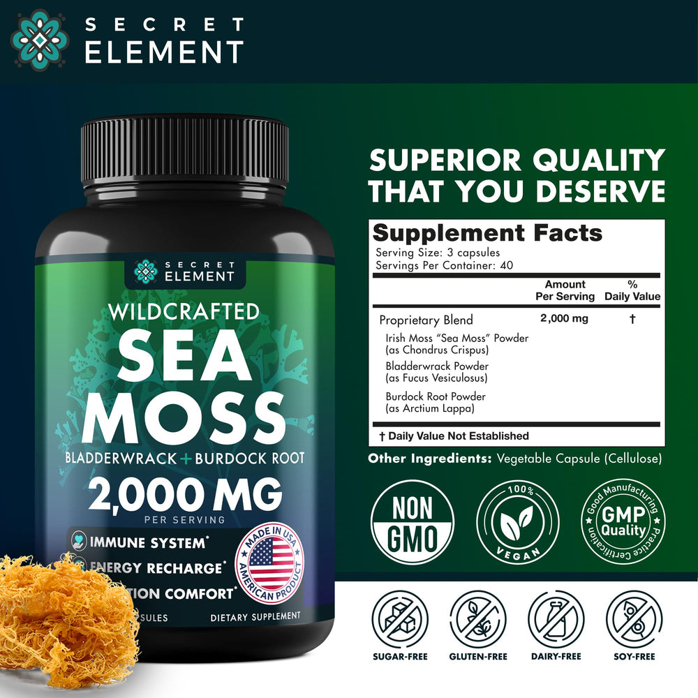 Secret Element plant-based formulation packaging showing gluten-free and non-GMO features