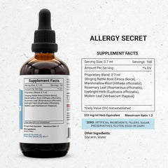 Label on the Secrets of the Tribe Allergy Secret bottle highlighting 4 oz size