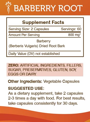 Dried Barberry Root Bark highlighted as a natural plant-based ingredient.