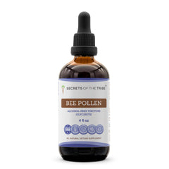 Secrets of the Tribe bee pollen tincture bottle for alcohol-free daily support.