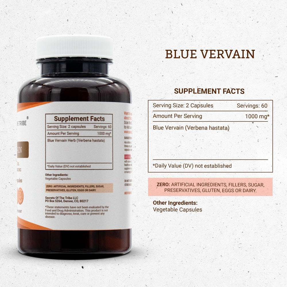 Blue Vervain capsules in a cup setting, convenient daily use