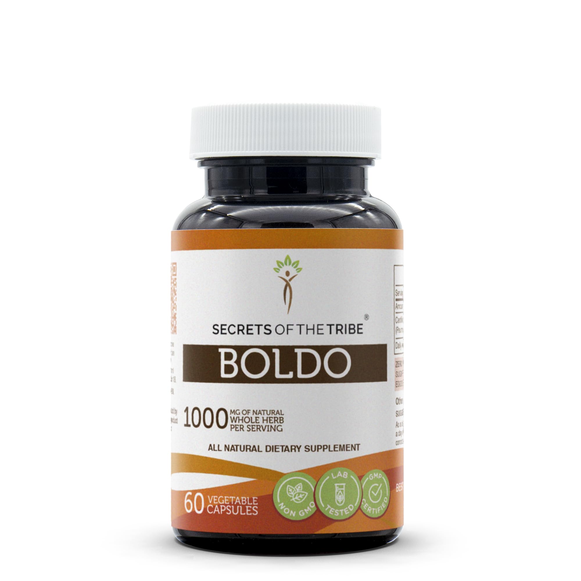 Secrets of the Tribe Boldo capsules bottle on wood for daily wellness routine