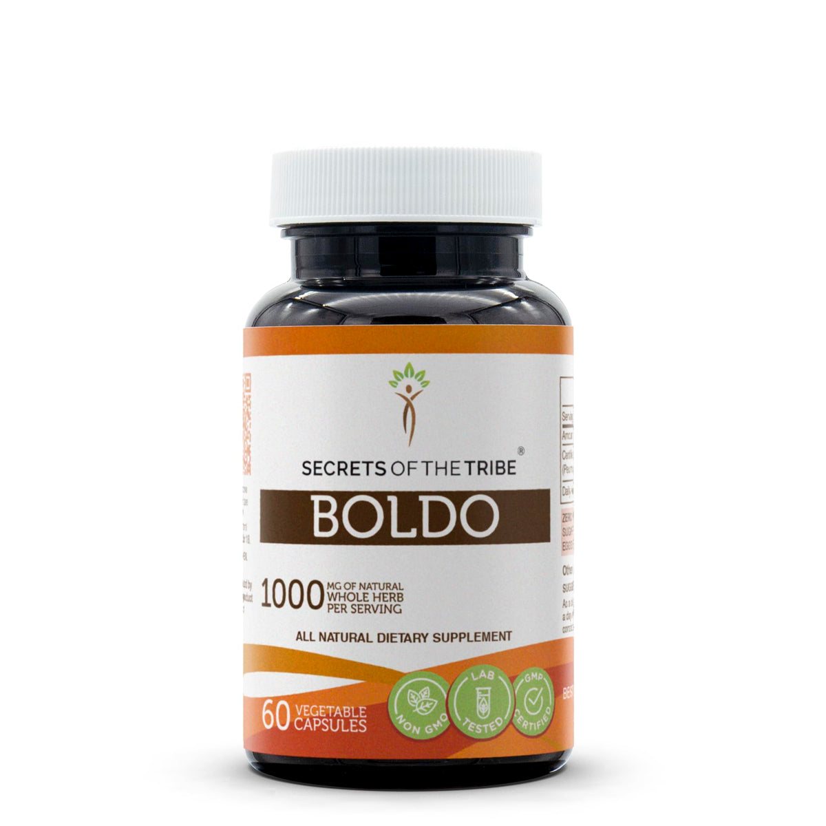 Secrets of the Tribe Boldo capsules bottle on wood for daily wellness routine