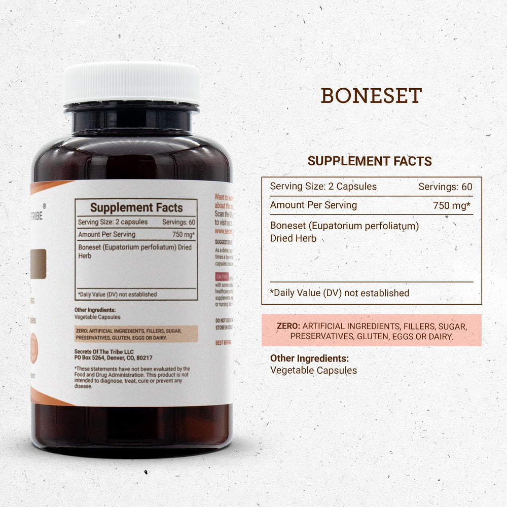 Boneset label detail highlights natural ingredients