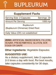Label on Bupleurum bottle highlighting clean ingredients