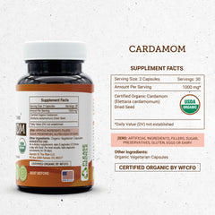 Secrets of the Tribe Cardamom Capsules ingredients detail a pure cardamom formula.