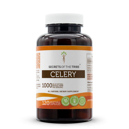 Secrets of the Tribe celery capsules bottle for daily wellness support.