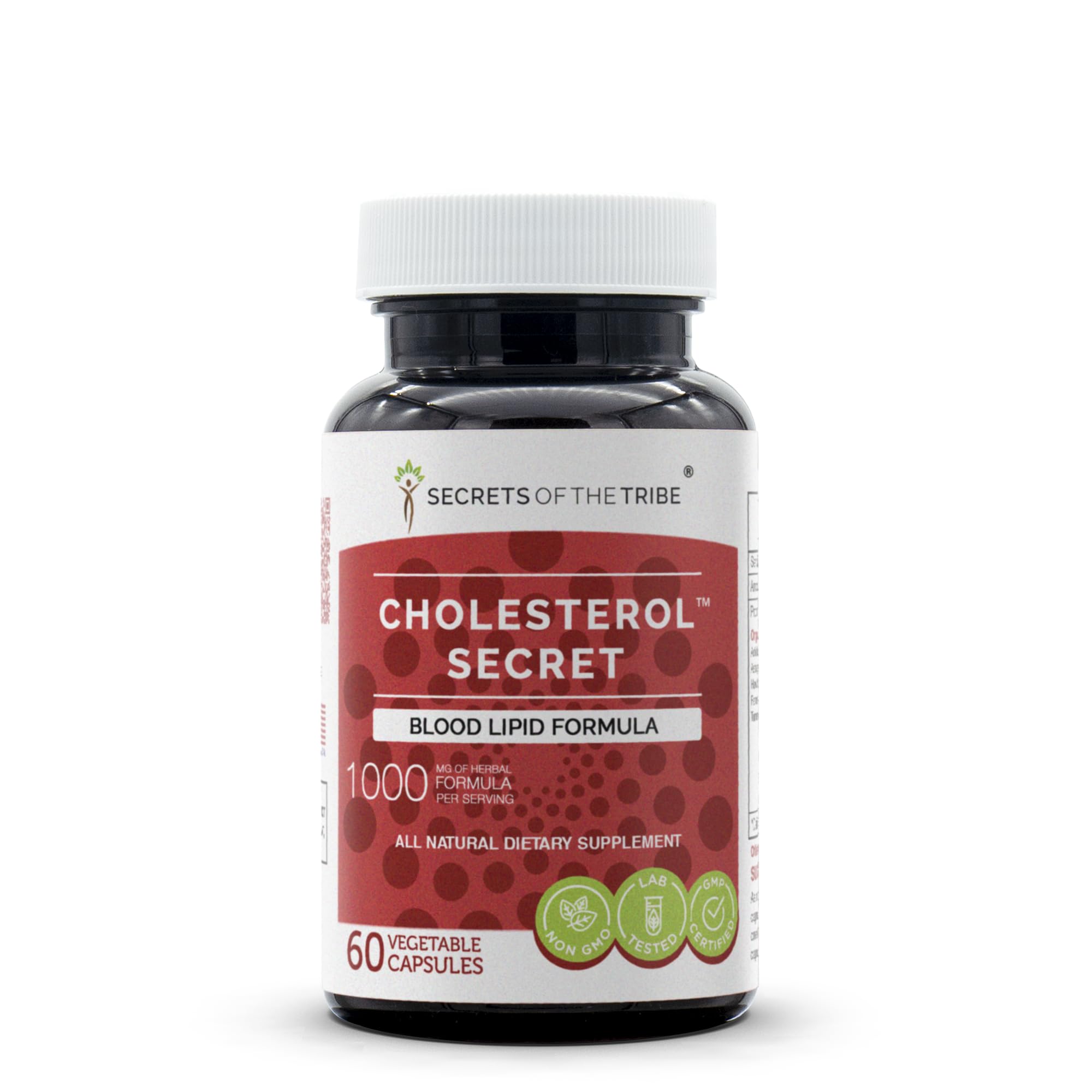 Secrets of the Tribe Cholesterol Secret bottle highlighting premium herbal blend for daily wellness