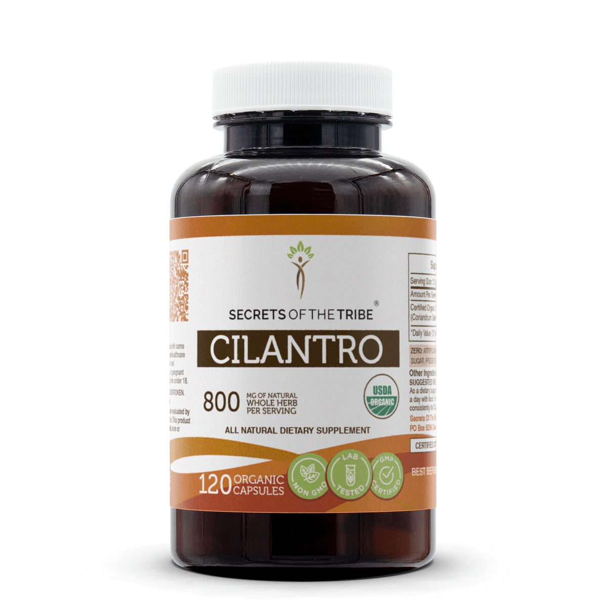 Secrets of the Tribe cilantro-usda-organic bottle for daily herbal support.