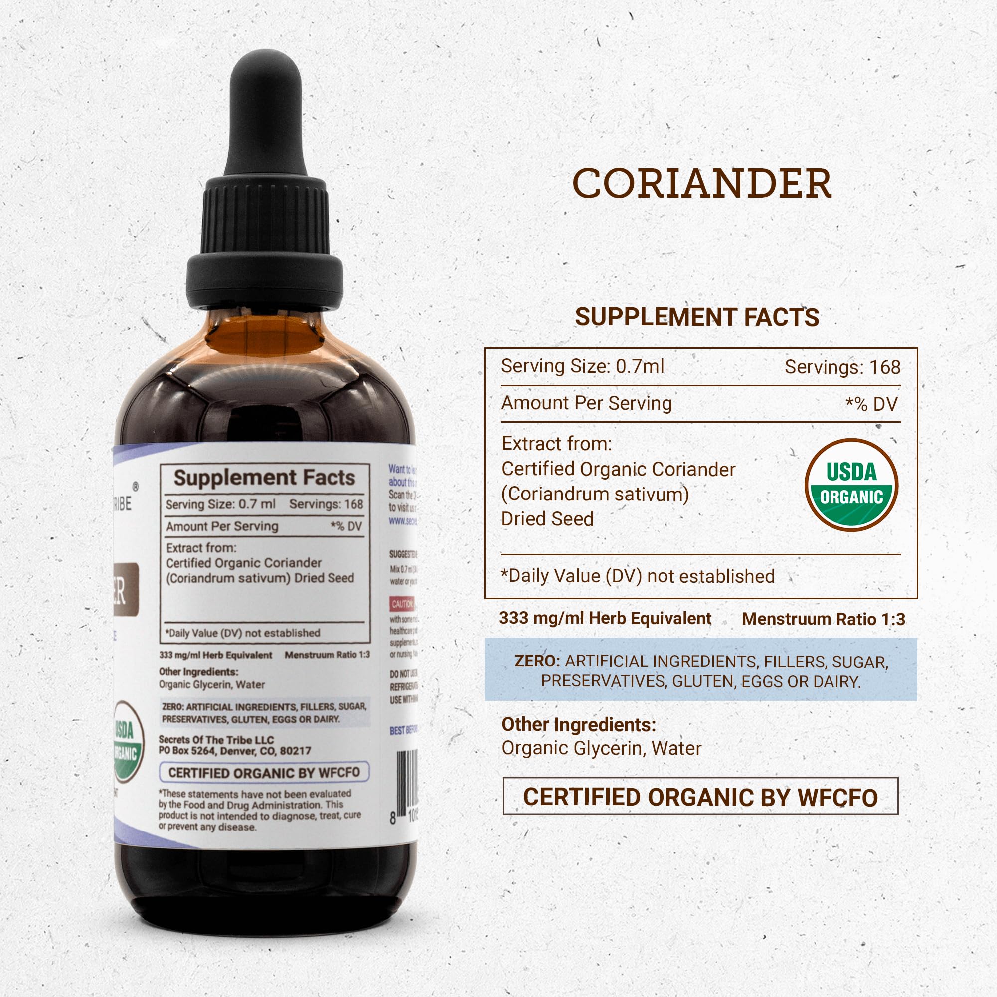 Secrets of the Tribe coriander bottle pour action highlighting clean dosing.