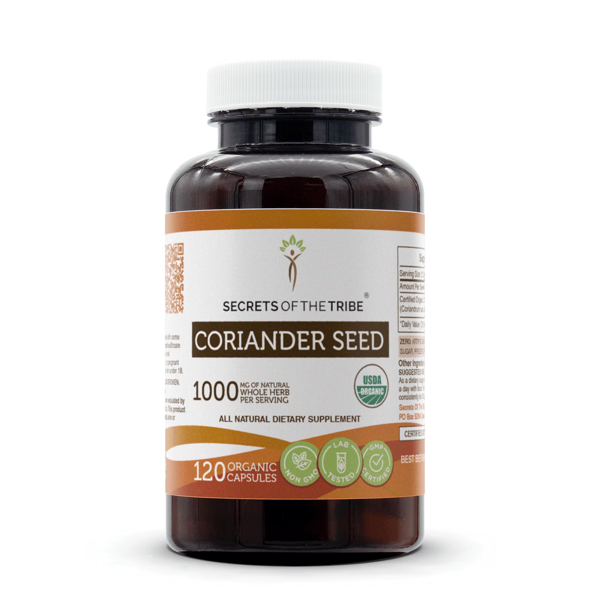 Secrets of the Tribe coriander seed bottle with organic branding for clean, plant-based support