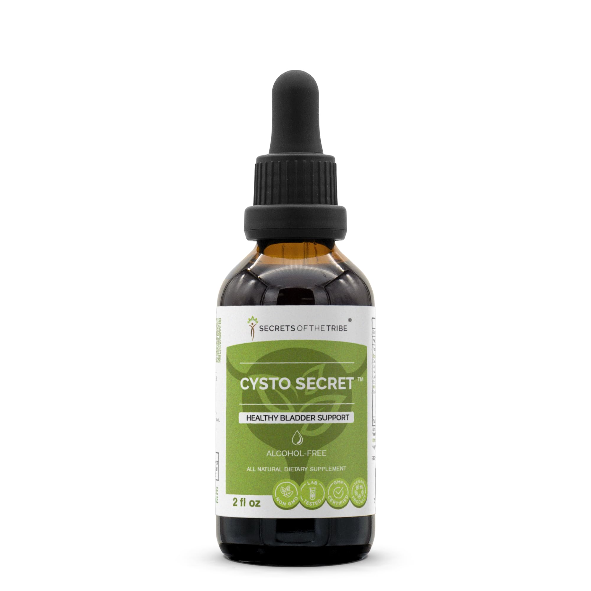 Secrets of the Tribe Cysto Secret bottle front displaying herbal tincture for bladder support