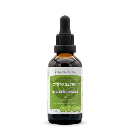 Secrets of the Tribe Cysto Secret bottle front displaying herbal tincture for bladder support