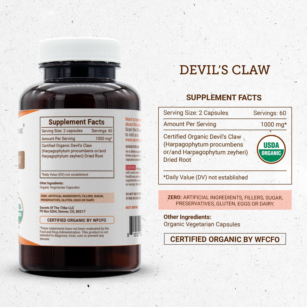 Hands holding Secrets of the Tribe Devil's Claw capsules for everyday use