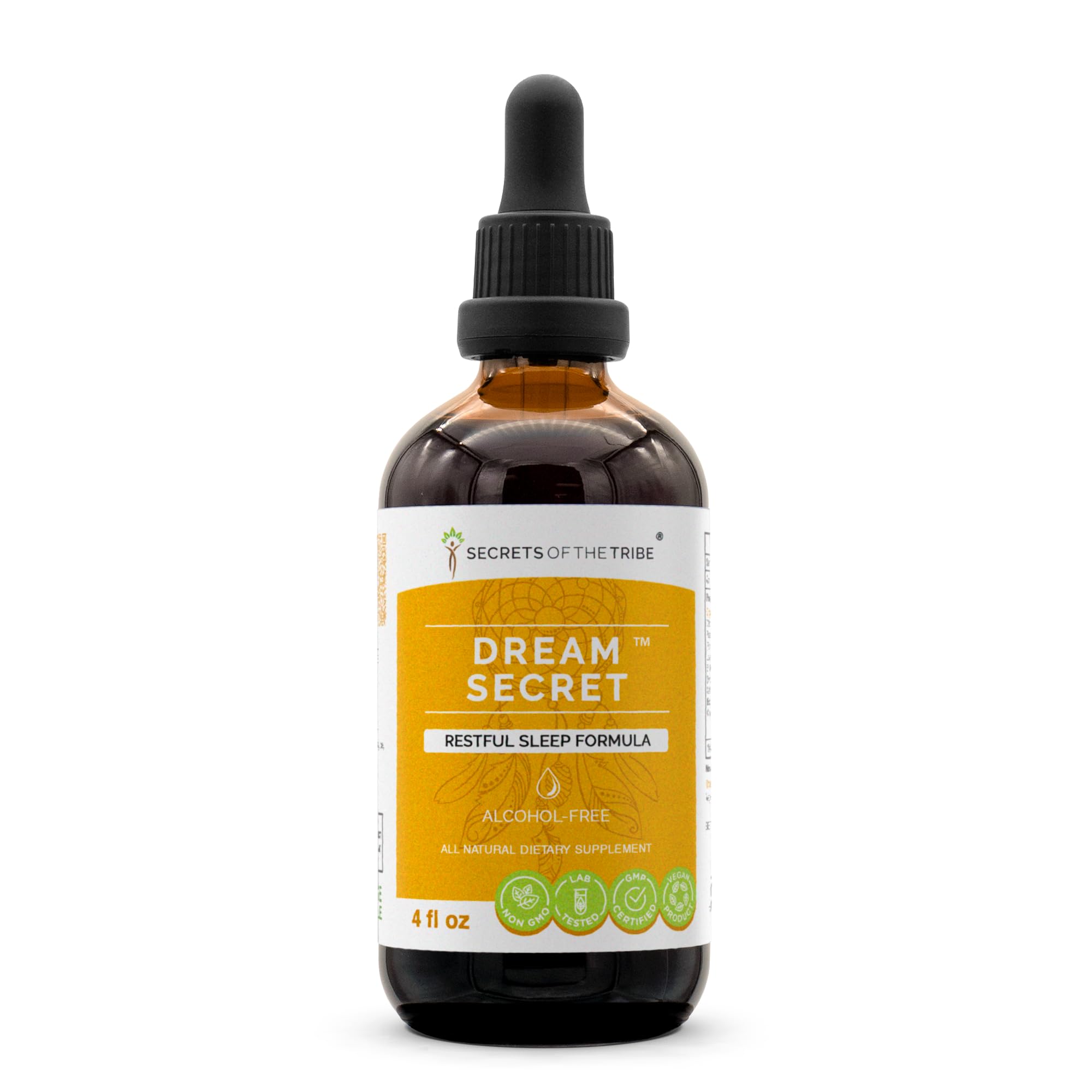 Secrets of the Tribe Dream Secret bottle showing alcohol-free calming nightly routine