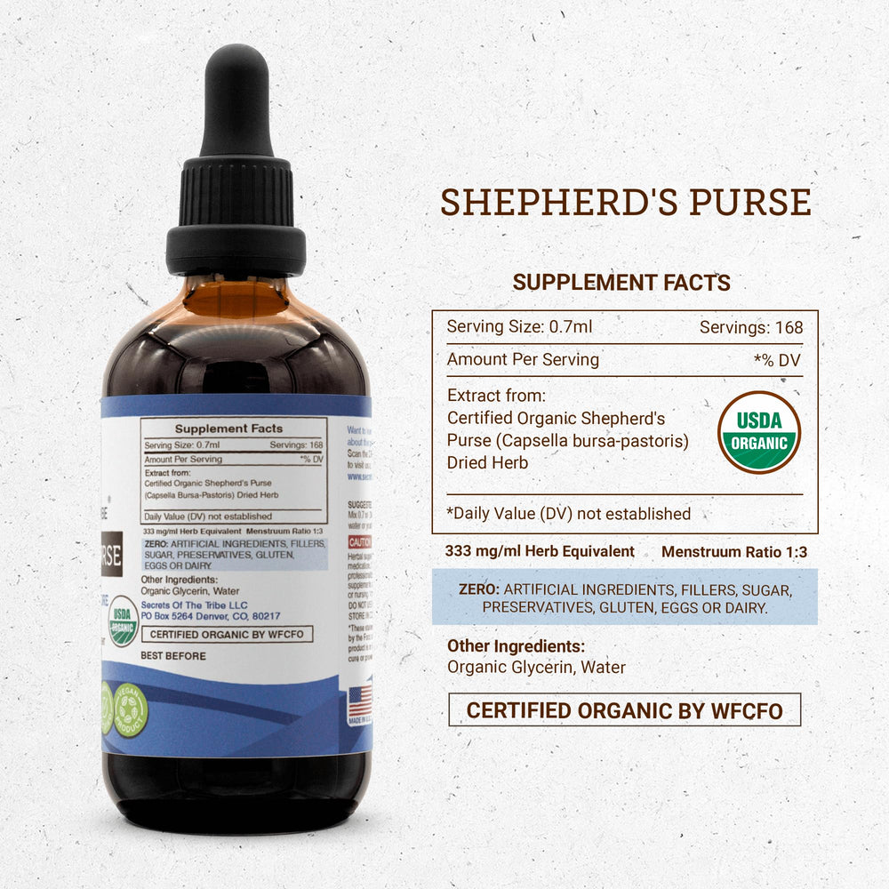 Secrets of the Tribe dried-herb pouch reveals Capsella Bursa Pastoris authenticity and origin.