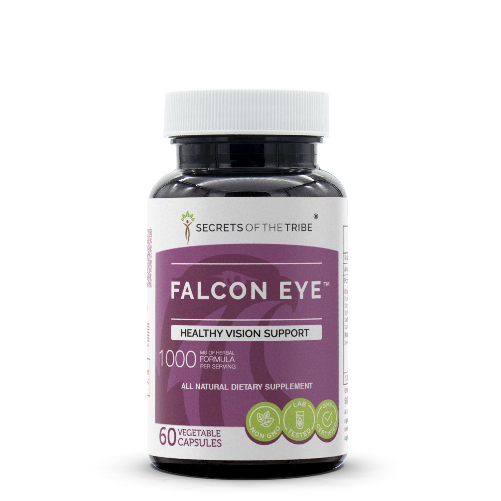 Secrets of the Tribe Falcon Eye bottle front view for daily vision support