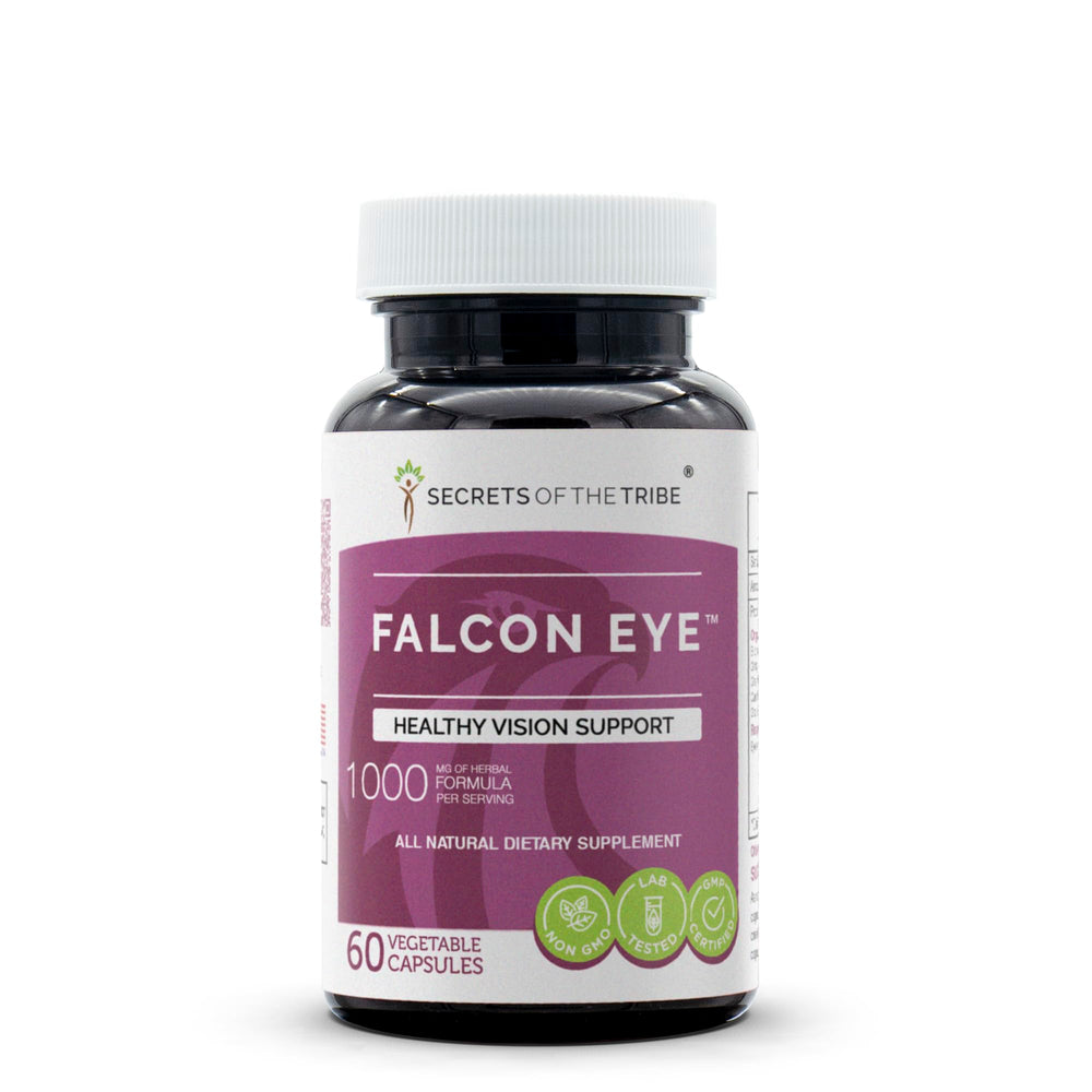 Secrets of the Tribe Falcon Eye bottle front view for daily vision support