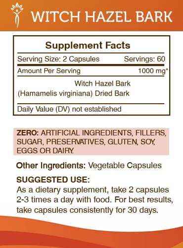 Secrets of the Tribe Hamamelis virginiana bark capsules show plant-based easy-to-digest option