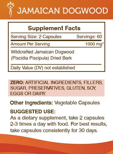 Secrets of the Tribe Jamaican Dogwood bottle open highlighting easy-to-swallow capsules.