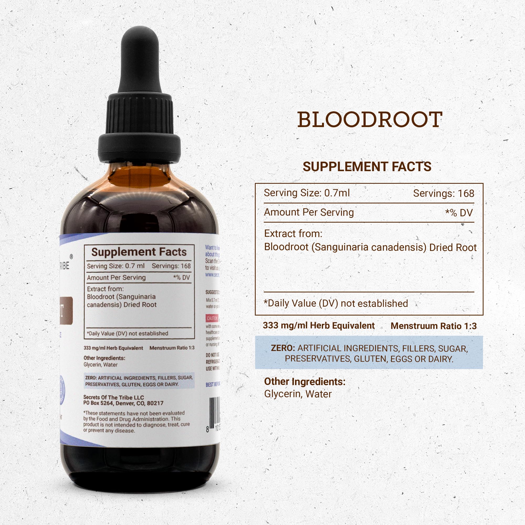 Secrets of the Tribe label information emphasizes purity and natural composition.