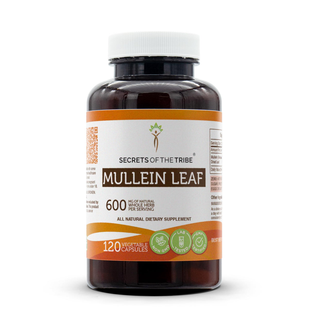 Secrets of the Tribe Mullein Leaf Capsules bottle-front highlights high-potency natural herbal support