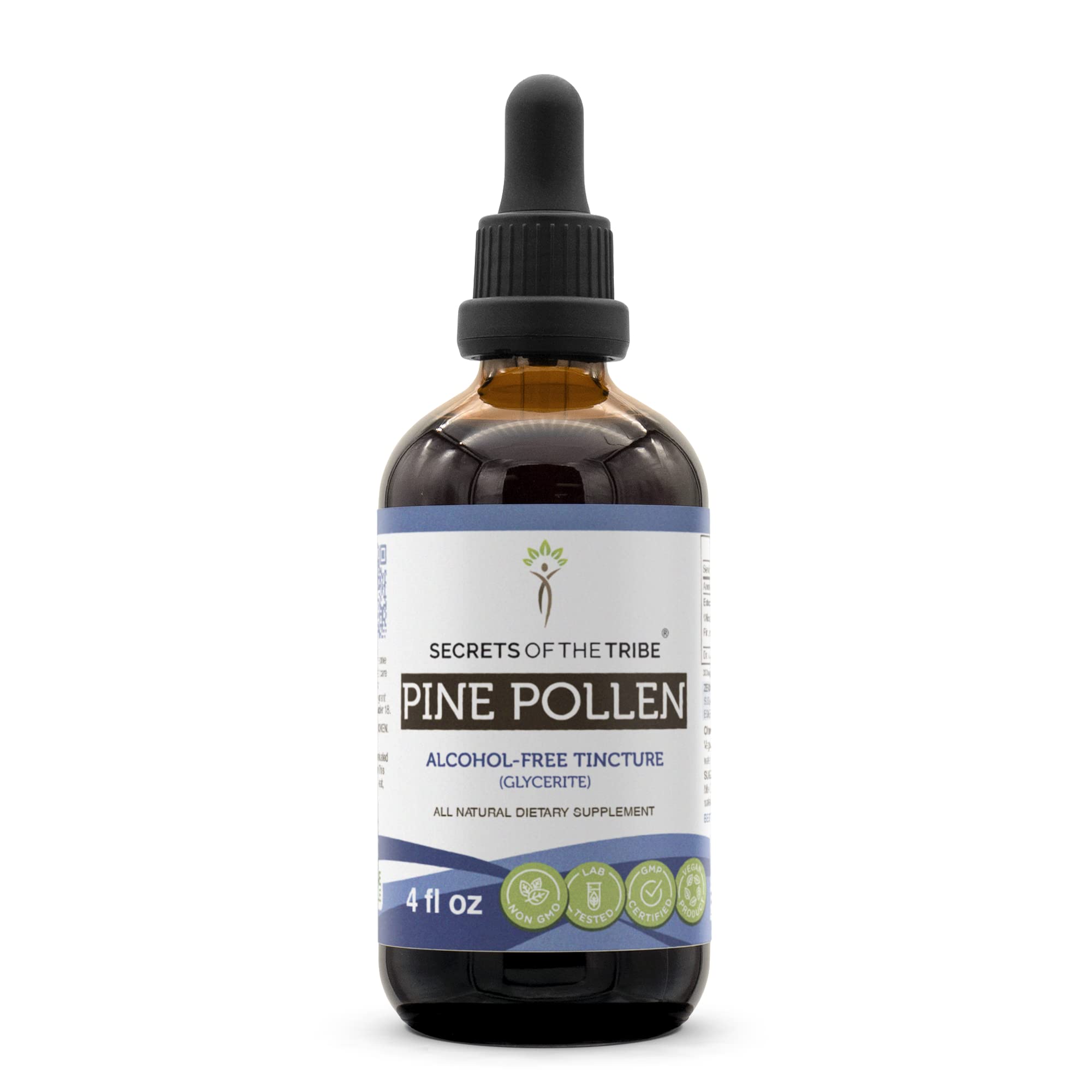 Secrets of the Tribe pine pollen tincture bottle for daily use and absorption