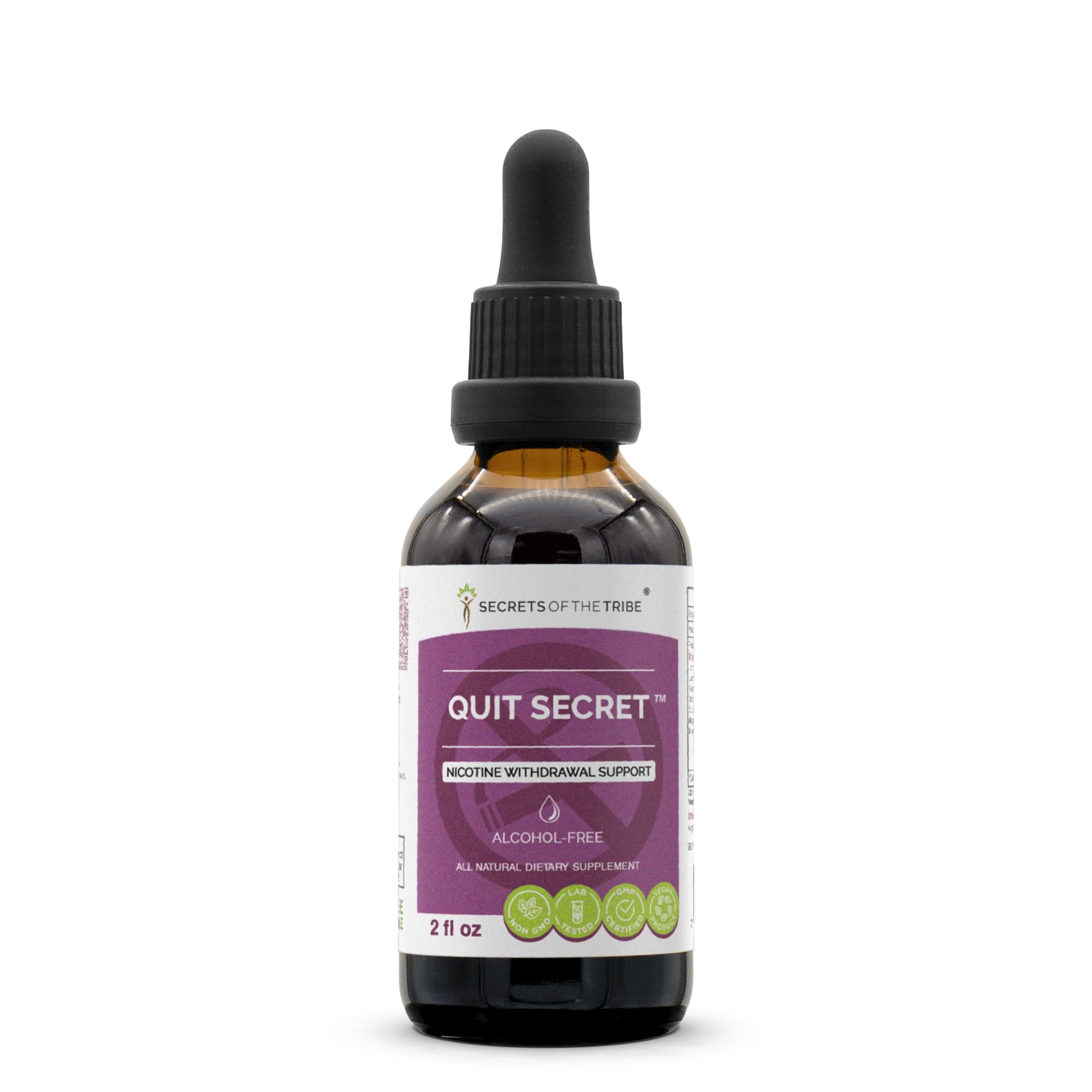 Secrets of the Tribe Quit Secret extract bottle label showing branding and product type