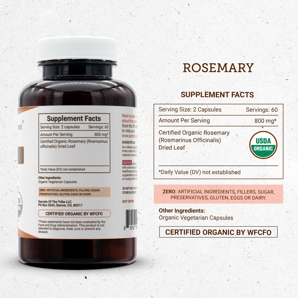 Secrets of the Tribe rosemary capsules packaging designed for on-the-go daily supplementation