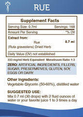 Secrets of the Tribe Rue label closeup highlights purity and quality assurance.