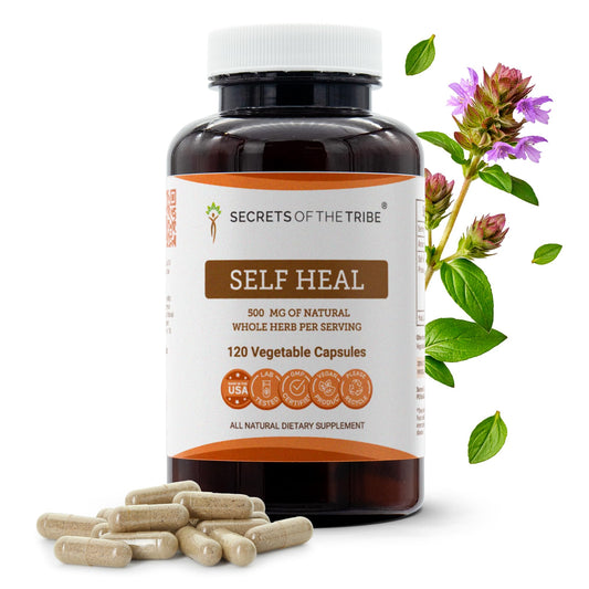 Secrets of the Tribe Self Heal bottle front for daily herbal wellness.