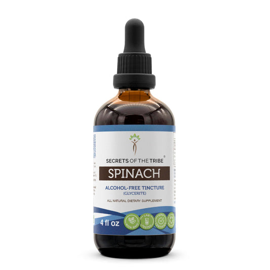 Secrets of the Tribe spinach extract bottle for alcohol-free daily wellness support.