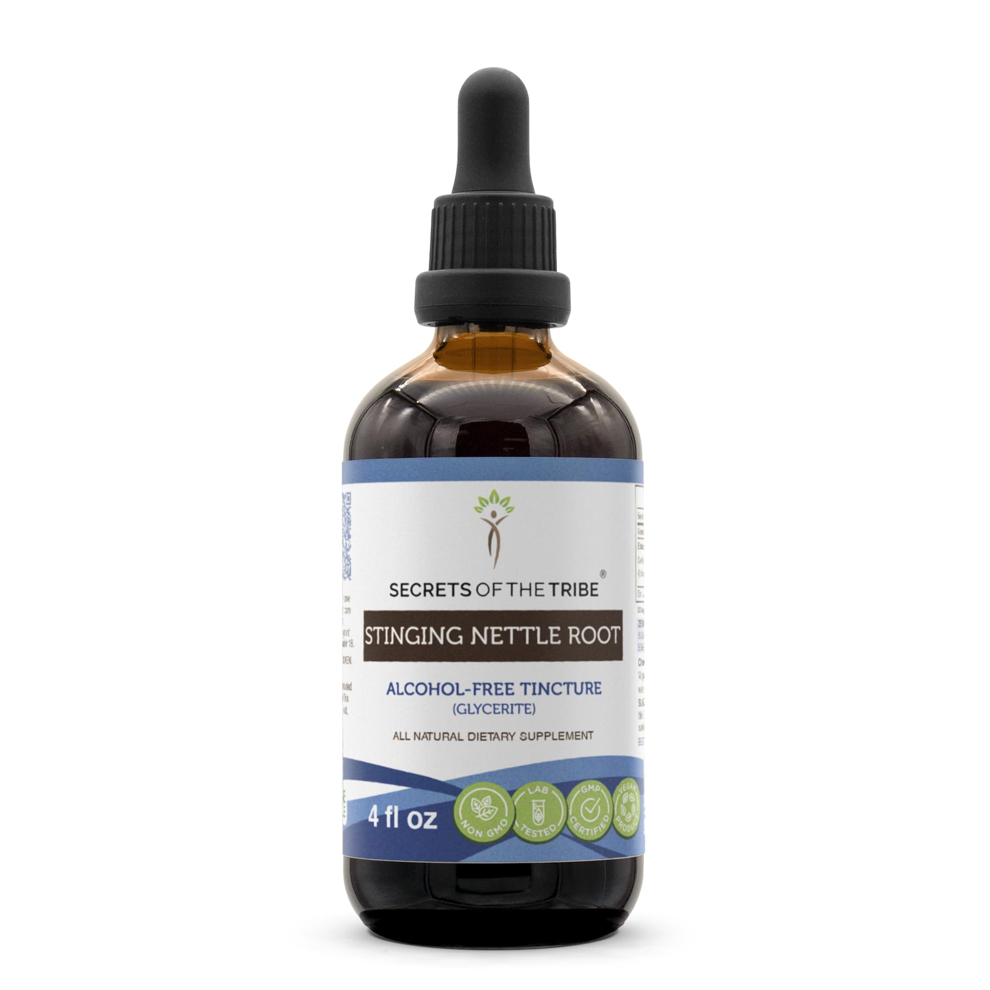 Secrets of the Tribe Stinging Nettle bottle on a counter for daily vitality and alcohol-free tincture use