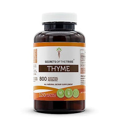 Secrets of the Tribe Thyme capsules bottle on a clean surface, easy daily wellness support.