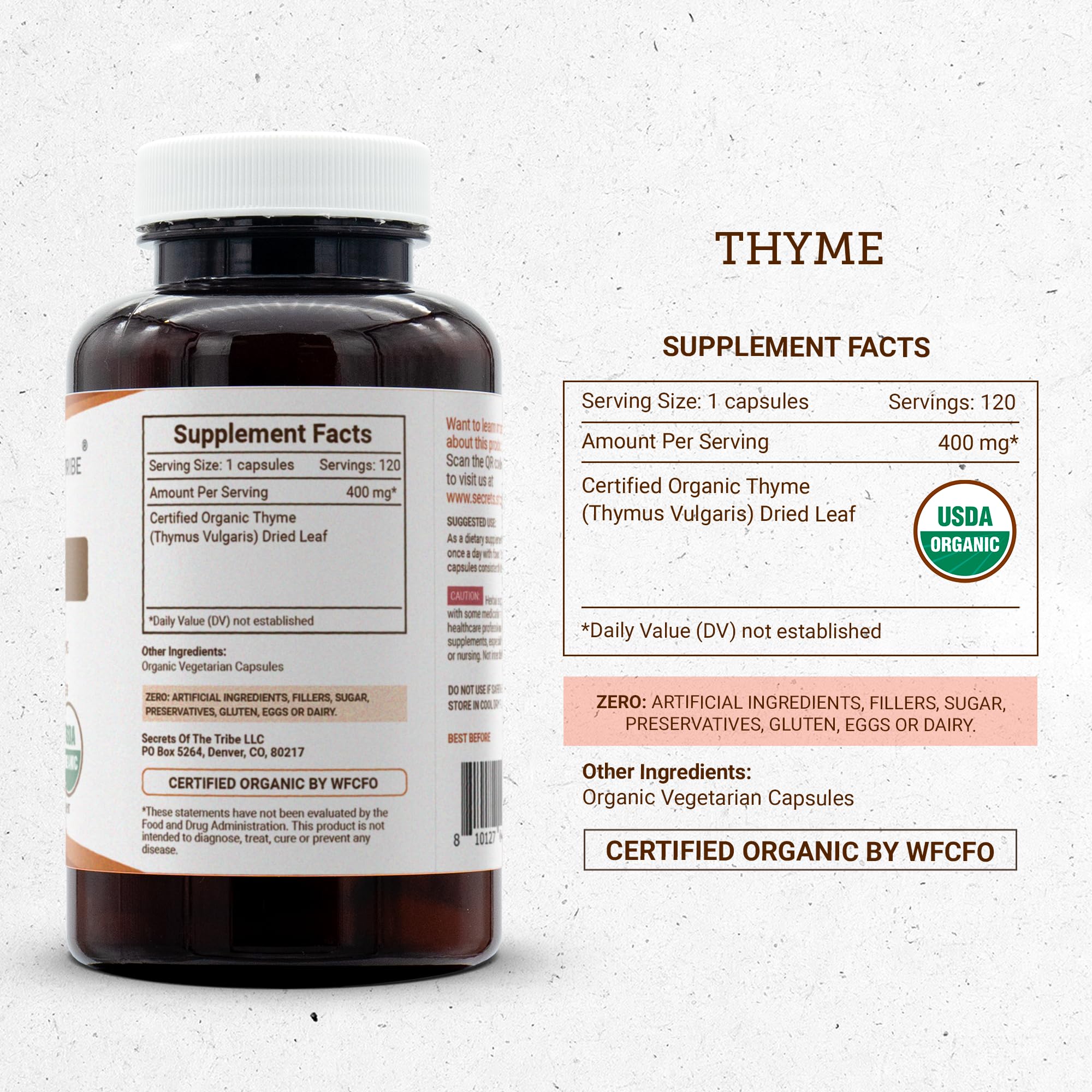 Secrets of the Tribe thyme dried leaf closeup — vibrant organic thyme.
