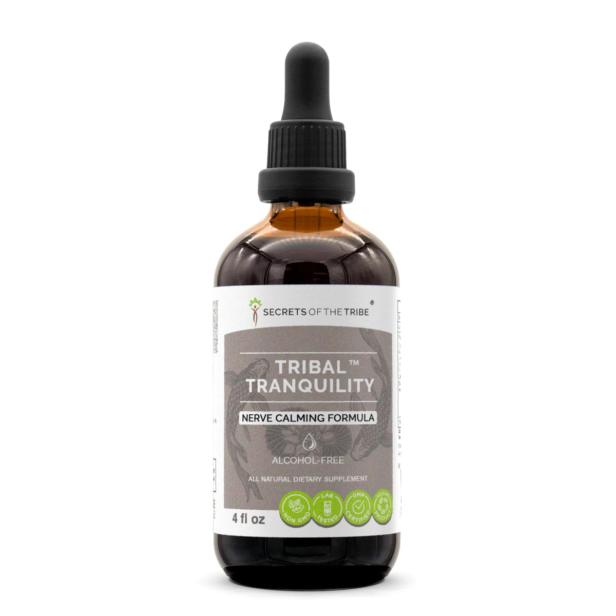 Secrets of the Tribe Tribal Tranquility bottle on wood showing natural calm appeal
