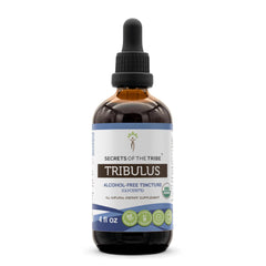 Secrets of the Tribe Tribulus USDA Organic bottle label with high-potency herbal drops
