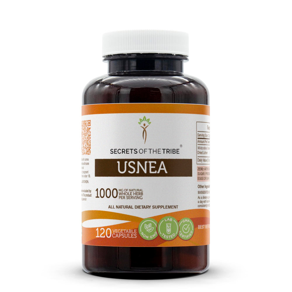 Secrets of the Tribe Usnea bottle pour supports easy daily dosing.