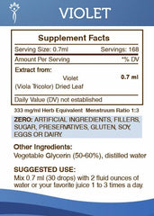Secrets of the Tribe Violet Tincture dropper pour, demonstrates easy dosing.