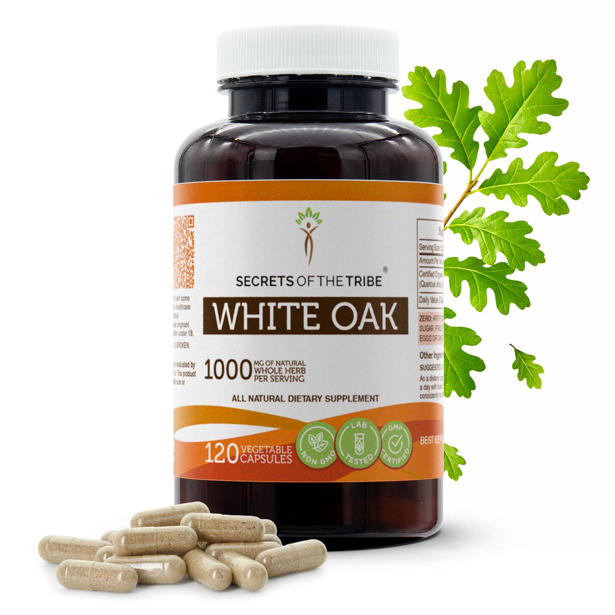 Secrets of the Tribe White Oak Bark Capsules packshot for easy daily use