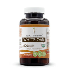 Secrets of the Tribe White Oak bottle front with organic capsules for daily wellness