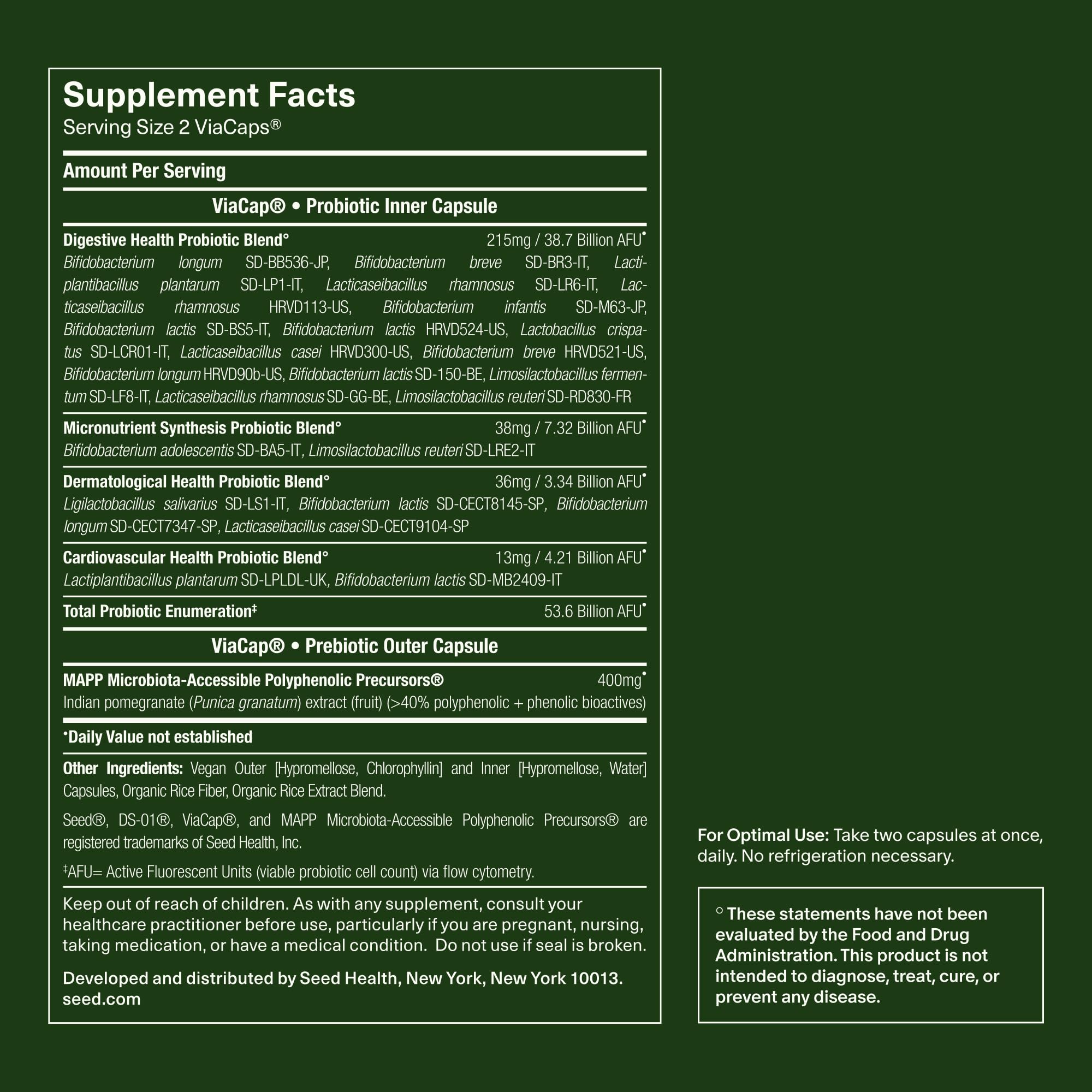 Label detail of Seed DS-01 with strains and AFU information.