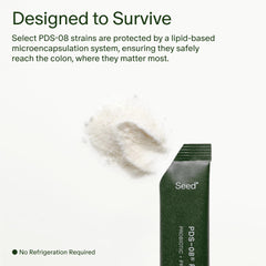 Seed PDS-08 fiber-based prebiotic visual emphasizing 5 g per serving