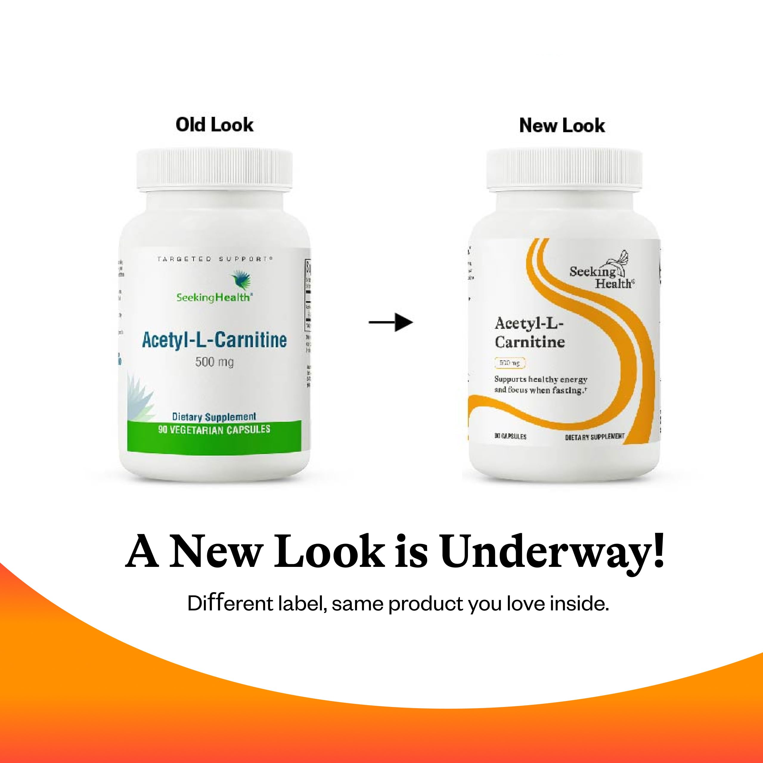 Seeking Health Acetyl-L-Carnitine label detail; 500 mg per capsule