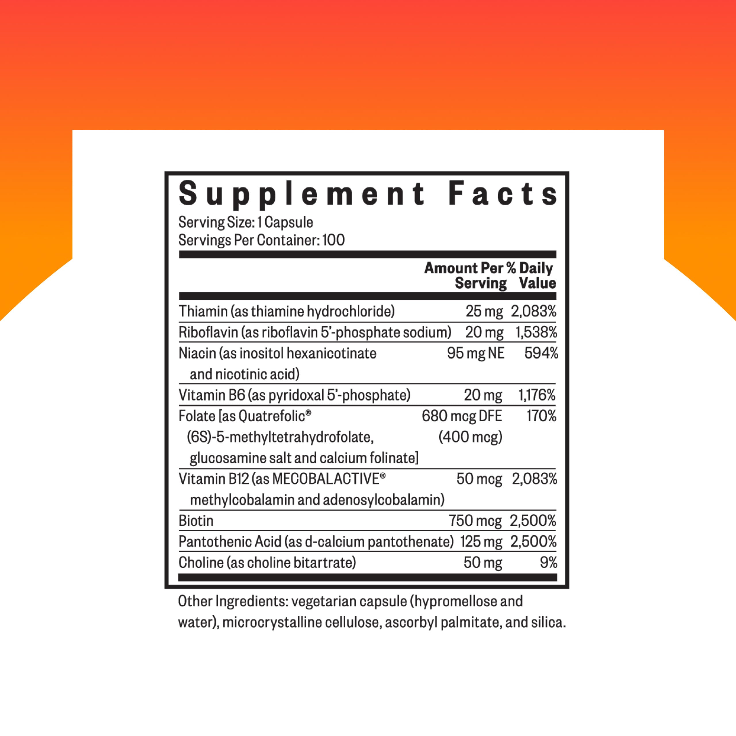 Close-up of Seeking Health B Complex Plus capsules highlighting compact daily nutrition.