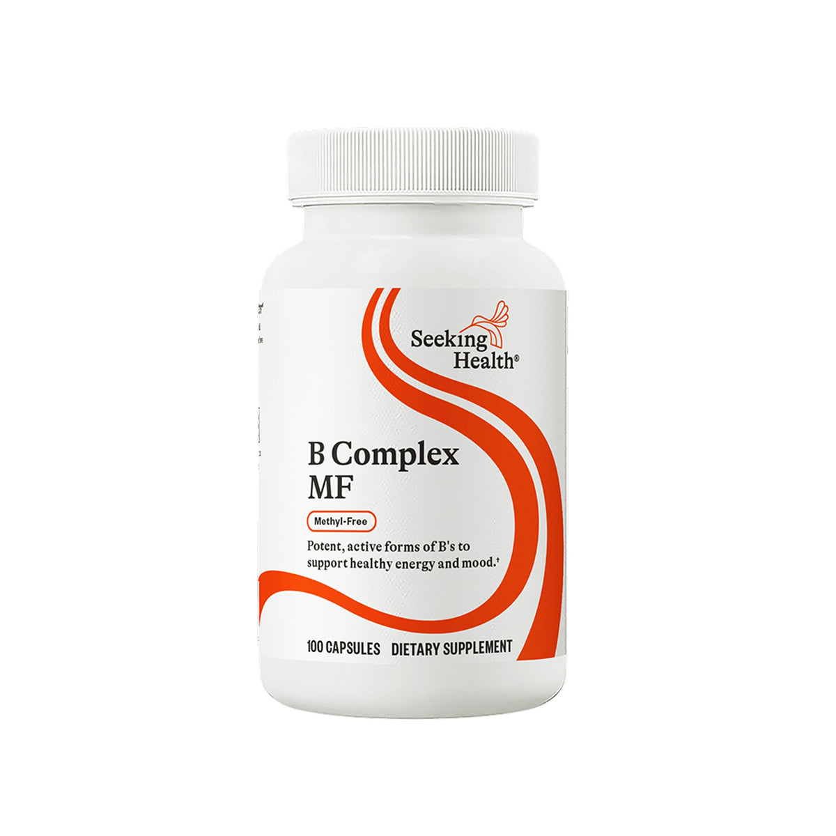 Seeking Health B Complex MF bottle front showing label and capsules for energy support