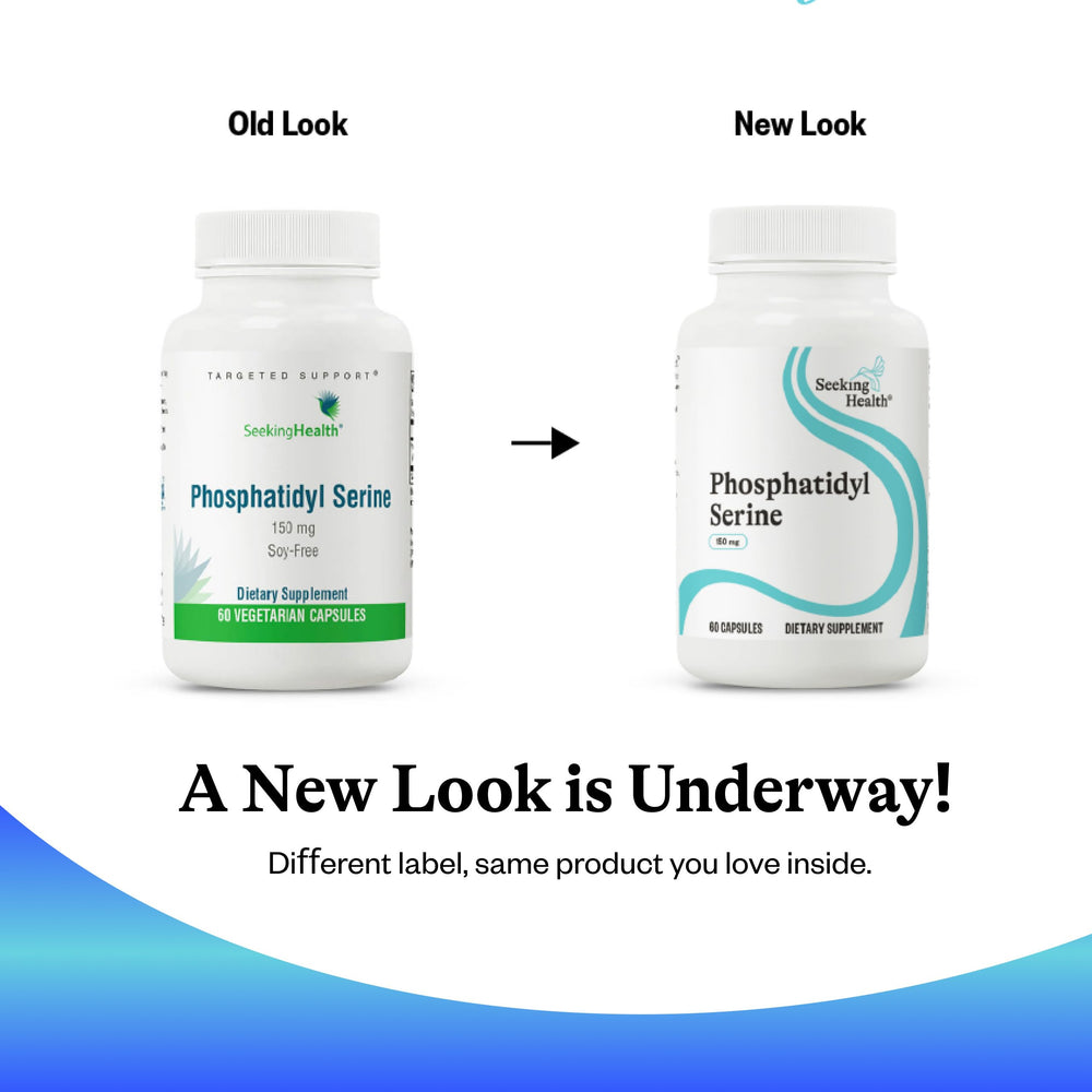 Seeking Health capsules on desk for daily routine.