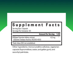 Seeking Health DAO Enzyme bottle back label with supplement facts for informed choice.